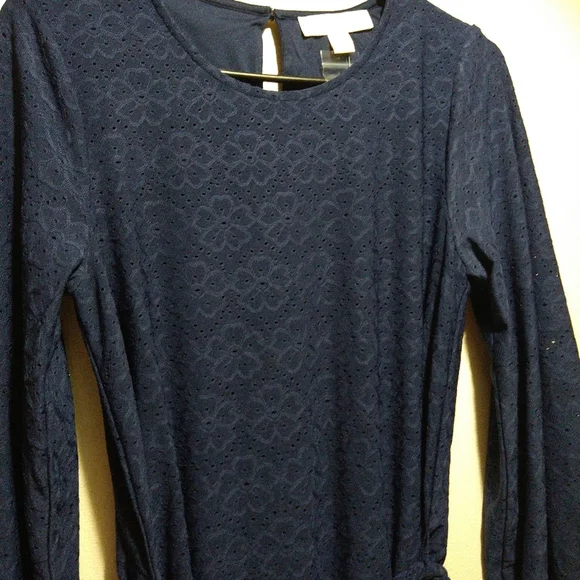 Michael Kors Navy Blue Rope Tie Waist Eyelet Dress - Picture 3 of 14